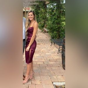 David’s Bridal wine silk dress